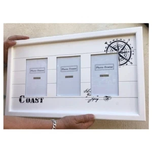Coast Nautical 3 Picture Photo Frame - 49cm White & Navy Blue FAST TRACKED POST! - Picture 1 of 4
