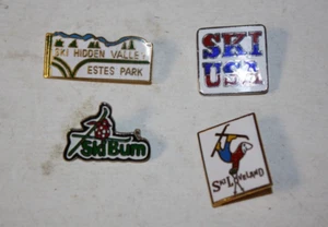 Lot 4 Vintage Ski Bum Estes Park Loveland USA Ski Resort Enamel Hat Lapel Pins - Picture 1 of 3
