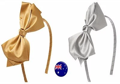 Girl Kid Children Party Gold or Silver Satin Ribbon bow Headband Hair band Hoop - image 1 of 4
