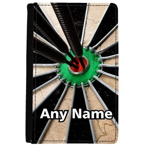 PERSONALISED BULLSEYE DART PRINT FAUX LEATHER UK PASSPORT COVER/HOLDER HOLIDAY - Picture 1 of 4