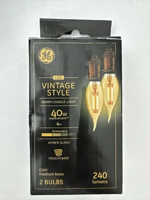 GE LED Vintage style 40w Amber Glass 2 Bulbs 240 Lumens Medium Base - Image 1 of 4
