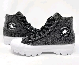 Women 8.5 Converse Ctas Lugged High Top Gray Sherpa Platform Cozy Shoes Grunge  - Picture 1 of 13