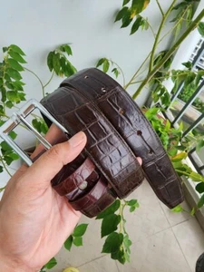 Dark Brown 100% Genuine Exotic Body Leather Skin Men's Belts Buckle -Handmade - Picture 1 of 8