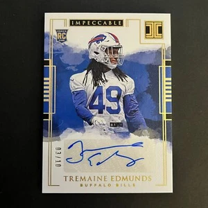 2018 Panini Impeccable Rookie Auto Gold #167 Tremaine Edmunds /10 Buffalo Bills - Picture 1 of 2