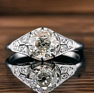 18k White Gold Vintage Engagement Ring 1.12ct. Natural Light Champagne Diamond - Picture 1 of 9