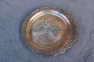 Placa de Plata Sobre Cobre Bandeja 8" Estampada T90 Camboya Inusual Estate Find KA - Imagen 1 de 9