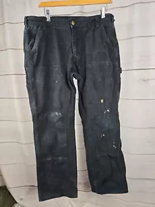 Pantalones de carpintero Carhartt para hombre 34x30 negros doble rodilla pato lona rasgado #L - Imagen 1 de 9