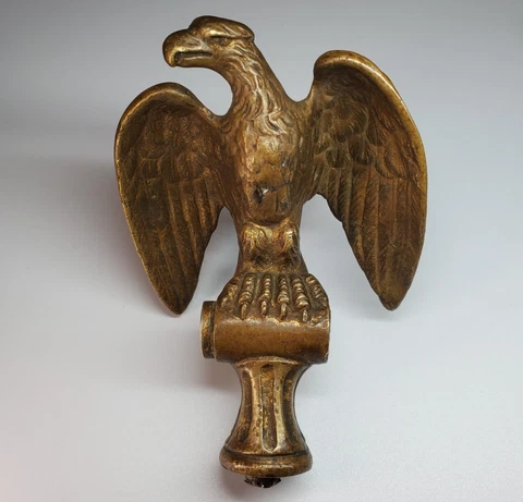 Antique French Empire Napoleon Eagle Topper Finial Ornate Brass Flag Pole metal Cover
