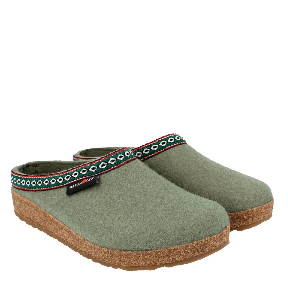 HAFLINGER FRANZL KIWI SLIPPERS CLOGS GREEN WOOL FELT - Image 1 of 1