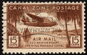 Canal Zone Stamp Scott #C17 Used F-VF 15 Cents Light Brown Pan-American Clipper - Picture 1 of 1