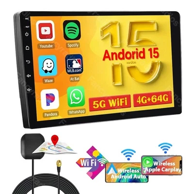 9" Android 15 Apple CarPlay GPS Navi WIFI BT Car Stereo Radio 4+64GB FM Player - Image 1 of 4