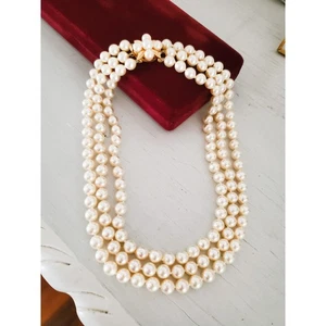 Vintage Majorica Triple Strand Pearl Necklace with Box Clasp - Picture 1 of 5