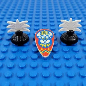 Vintage Lego Piraten Inselbewohner Schild schwarze Haare Kopfschmuck Feder Minifigur Teil Lot - Bild 1 von 11