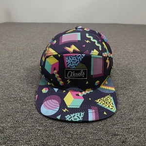 Aksels Hat Cap Snap Back Mens Navy Neon Geometric 80s Style Print Colorful - Picture 1 of 7