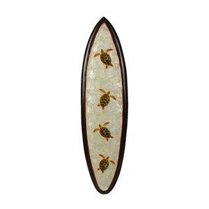 31 en madera y capiz cuatro tortugas talladas a mano tabla de surf decorativa decoración de pared - Imagen 1 de 9