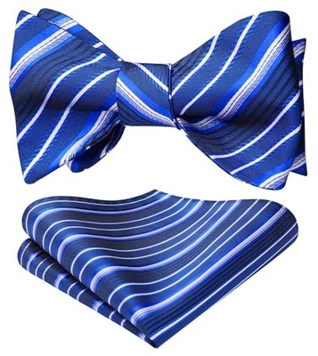  Bow Ties for Men Striped Bowties Men's Self Tie Bowtie Handkerchief 07-blue 01 - Image 1 of 4