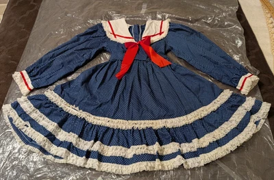 Vestido Mini World Inc Niñas Talla 6X Azul/Blanco/Rojo Pequeño Lunares Volantes en Niveles L/S Foto 1 de 4