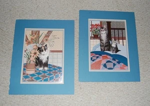 2 HARRY WYSOCKI KITTEN, CAT MATTED PRINTS, 12"x16" PRINT SIZE, 18"X22" MAT SIZE - Picture 1 of 3