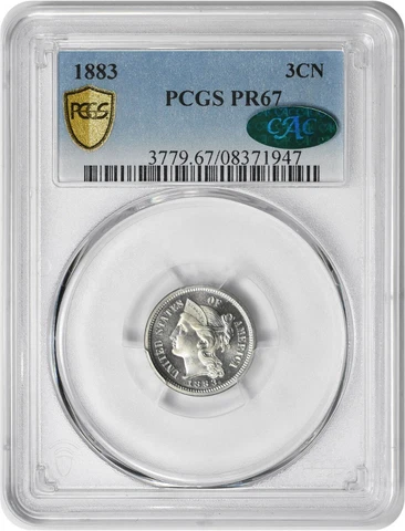 1883 Three Cent Nickel PR67 PCGS (CAC) Cover