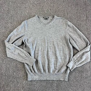 Paolo Mondo Sweater Mens Large Gray Extra Fine Merino Wool Knit V-Neck Pullover - Picture 1 of 9