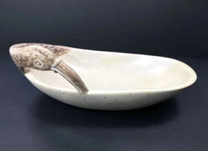 Carved Sculptural Egret Heron Crane Water Bird Bowl 1987 10”x6”x2” Gift - Picture 1 of 12