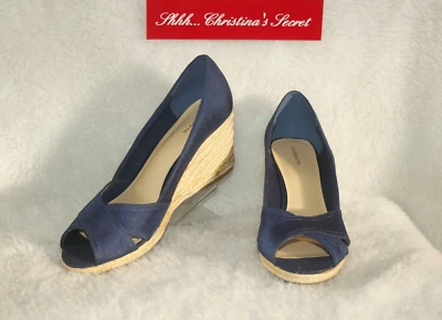 LIZ CLAIBORNE Tacones Alpargata Cuñas Punta Abierta Azul Seda Tailandesa Talla 9.5 M *XLNT+ Foto 1 de 4