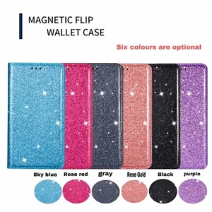 For iPhone 11 12 13 Pro Max 14 15 XR Glitter Flip Card Case Magnetic Phone Cover - Picture 1 of 18