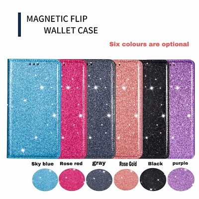 For iPhone Air 17 16 15 14 Plus 16E Glitter Flip Card Case Magnetic Phone Cover - Image 1 of 4