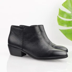 Sam Edelman Womens Petty Boot Size 8.5 WIDE Black Leather Bootie Block Heel - Picture 1 of 16