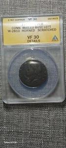 1787 CONN Mailed BUST LEFT W-2810 horned - Picture 1 of 2
