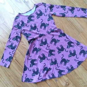 Girls Children's Place Purple Dress Black Cat Long sleeve Circle Skirt - Picture 1 of 11