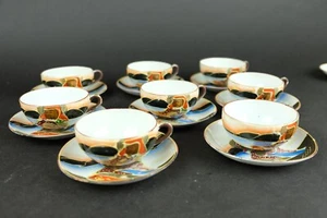 Antique  Satsuma teaset with people & faces ca 1900 cup and saucers - Picture 1 of 8