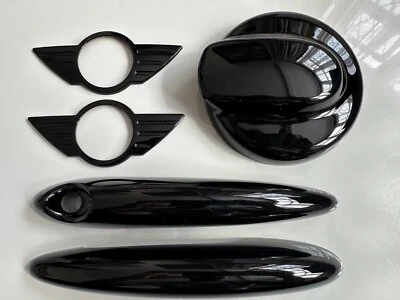 DISTINTIVI MANIGLIA PORTA MINI R55 R56 R57 NERO LUCIDO COPRI CARBURANTE S 2006-14 - Immagine 1 di 3