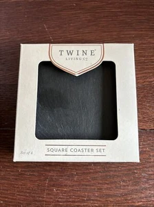 Twine Living - Sottobicchieri quadrati in ardesia naturale, set da 4, 4 pollici quadrati - NUOVO - Foto 1 di 8