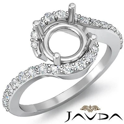Halo Pave Round Shape Semi Mount Diamond Engagement Ring 14k White Gold 0.35Ctw - Image 1 of 4