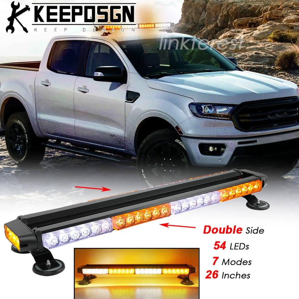 For Ford Ranger 26'' LED Rooftop Warning Emergency Strobe Lights Bar White Amber Foto 1 de 4