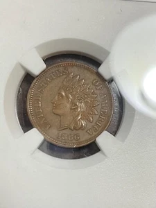 NGC AU55 1866  INDIAN HEAD CENT SCARCE DATE - Picture 1 of 3