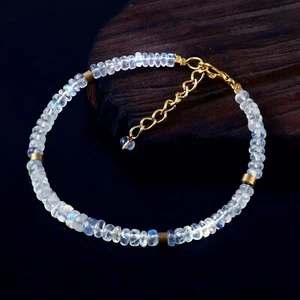 AAA+ Natural Rainbow Moonstone Smooth Rondelle Beads Bracelet 7 Inches 3-5mm - Picture 1 of 3
