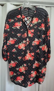 No Boundaries Women's Multi Colored Floral 3/4 Sleeve Poly V Neck Top Size 3XL - Picture 1 of 7