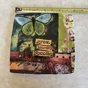 Creative Co-Op Square Plate 7.5” Inches Quote: Grow. Journey. Become. Colorful - Picture 1 of 11