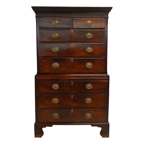LATE 18TH CENTURY AMERICAN FEDERAL MAHOGANY & ELM CHEST ON CHEST (AF4-217) Cover