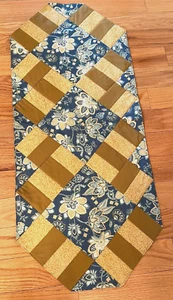 Quilted Runner, blue, tan & brown, 38 x16, new handmade, rectangular - Picture 1 of 6