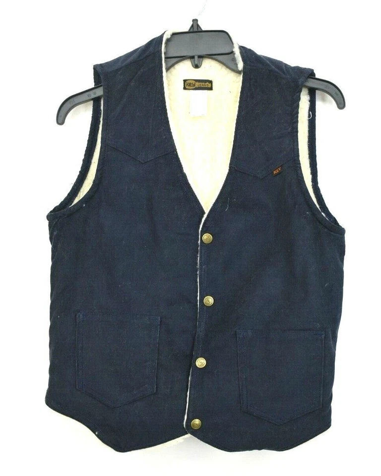 Chaleco Forrado Sherpa Vintage Nuevo de Lote Antiguo Key Jeans Para Hombres Mezcla de Algodón Pana Frontal a Presión Foto 1 de 1