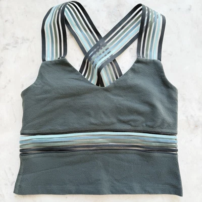 Sujetador sin mangas recortado Beyond Yoga Get Your Filament para mujer pequeño gris azul a rayas Foto 1 de 4