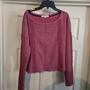 Junior's Rewind Waffle Knit Top Pullover Red Shirt M Medium - Bild 1 von 3