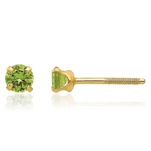 14K Solid Yellow Gold 3mm Peridot Studs Earrings - Picture 1 of 11