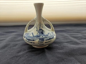 Vintage Regina Pottery 1970's Miniature Double Handle Delft Vase - Numbered - Picture 1 of 7