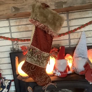 CHATEAU Weihnachtsstrumpf große Quasten Glocke Burgund Brokat Gold Flechtborte - Bild 1 von 4