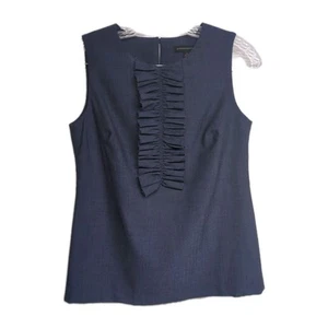 Banana Republic Career Top Women 2 Wool Blend Pleated Ruffles Lined Navy Blue - Picture 1 of 8