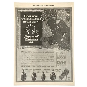 Relojes de Bolsillo Ingersoll Radiolites 1920 Anuncio Impreso De Colección "¿Dile la hora en la oscuridad?" - Imagen 1 de 1